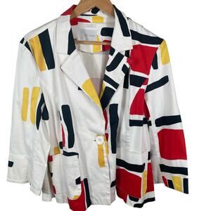 Erin London Blazer Women's Size Large Multicolor Retro Geometric Preppy Jacket